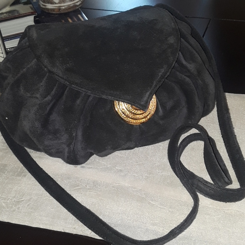 Brizzolari Small Italian Black Suede  Crossbody